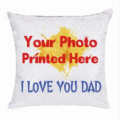 Custom Sequin Magic Cushion Cover Photo Gift For Dad